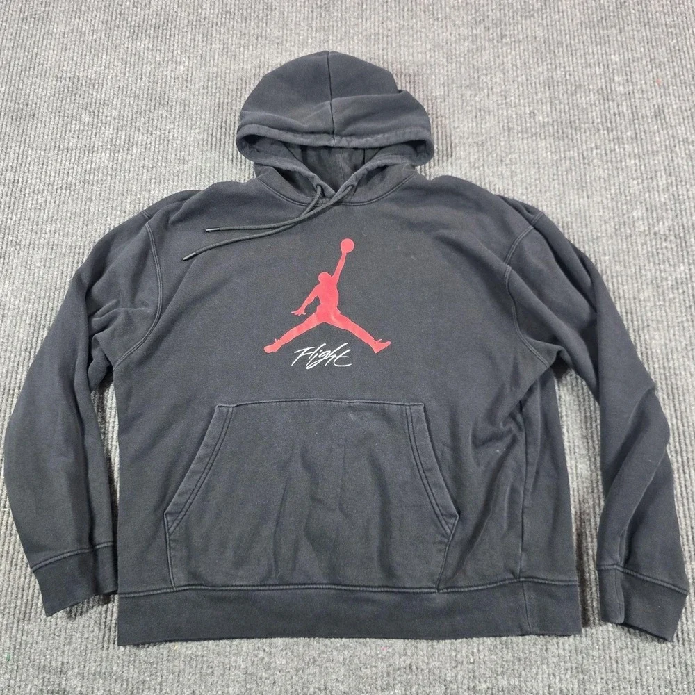 Nike Jordan Hoodie Mens Large Black Jumpman Flight Kangaroo Pocket Pullover